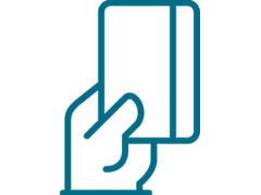 Payment icon of a hand holding a payment card